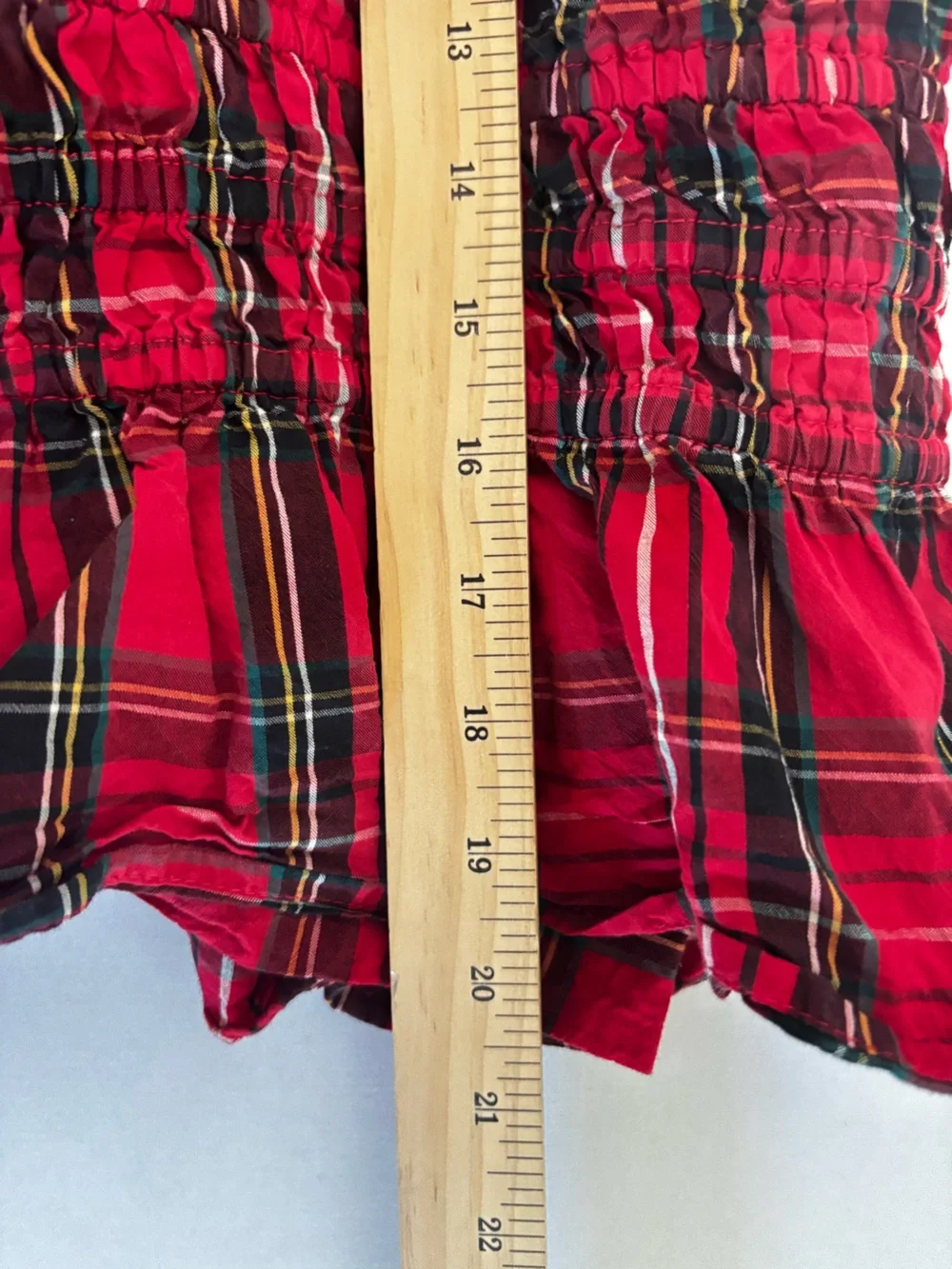 Old Navy Red Tartan Plaid Puff Sleeve Smocked Peplum Top Size L Cottagecore
